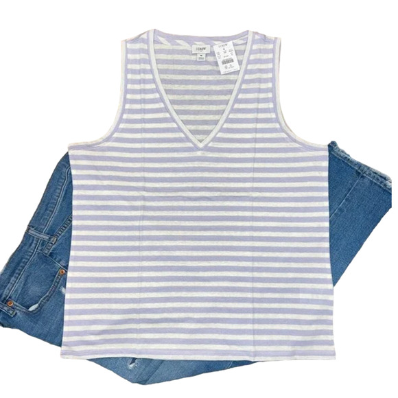 NWT J. Crew Purple Striped V-Neck Tank - SIZE L - Picture 1 of 9